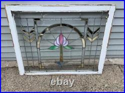Antique 1920's Chicago Bungalow Stained Leaded Glass window 34 x 27