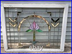 Antique 1920's Chicago Bungalow Stained Leaded Glass window 34 x 27