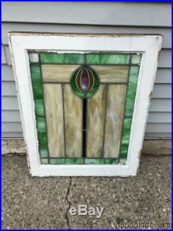 Antique 1920's Chicago Bungalow Style Stained Leaded Glass Window 24 3/8 x 20