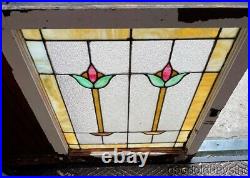 Antique 1920's Chicago Bungalow Style Stained Leaded Glass Window 29 x 24