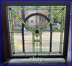 Antique 1920's Chicago Bungalow Style Stained Leaded Glass Window 32 x 34