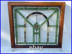Antique 1920's Chicago Bungalow Style Stained Leaded Glass Window 32 x 34