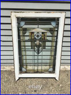Antique 1920's Chicago Bungalow Style Stained Leaded Glass Window 34 by 23