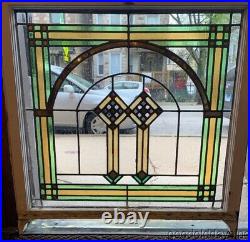 Antique 1920's Chicago Bungalow Style Stained Leaded Glass Window 34 x 34