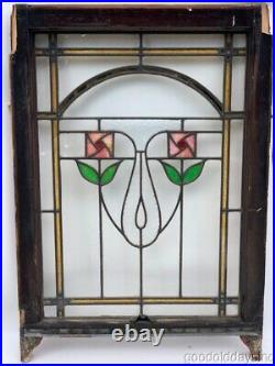 Antique 1920's Chicago Bungalow Style Stained Leaded Glass Window Square Rose