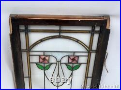 Antique 1920's Chicago Bungalow Style Stained Leaded Glass Window Square Rose