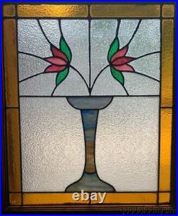 Antique 1920's Classic Chicago Bungalow Stained Leaded Glass Window 29 x 24