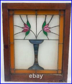 Antique 1920's Classic Chicago Bungalow Stained Leaded Glass Window 29 x 24
