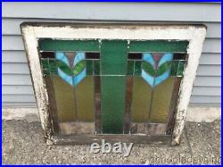 Antique 1920's Stained Leaded Glass Transom Window 28 by 25