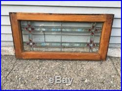 Antique 1920's Stained Leaded Glass Transom Window Red & Blue 28 x 14