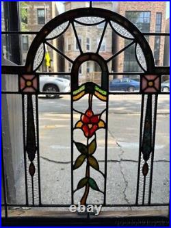 Antique 1920's Stained Leaded Glass Window 34 x 28 From Chicago