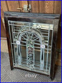 Antique 1920's Stained Leaded Glass Window 34 x 28 From Chicago