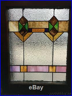 Antique 1920s Chicago Bungalow Stained Leaded Glass Window 24 3/4 by 20