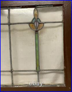 Antique ART DECO Leaded STAINED GLASS CASEMENT WINDOW 28.25 X 23