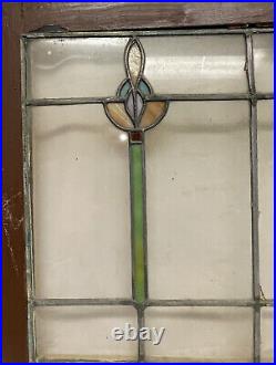 Antique ART DECO Leaded STAINED GLASS CASEMENT WINDOW 28.25 X 23