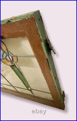 Antique ART DECO Leaded STAINED GLASS CASEMENT WINDOW 28.25 X 23 b