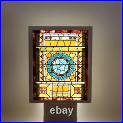 Antique Aesthetic Stained & Jeweled Leaded Glass Window With Stylized Globe