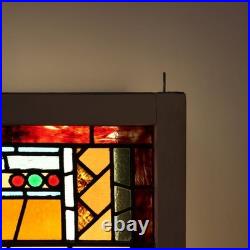 Antique Aesthetic Stained & Jeweled Leaded Glass Window With Stylized Globe