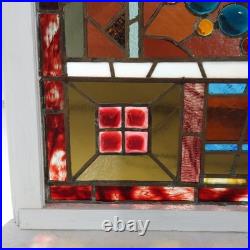 Antique Aesthetic Stained & Jeweled Leaded Glass Window With Stylized Globe