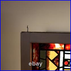 Antique Aesthetic Stained & Jeweled Leaded Glass Window With Stylized Globe