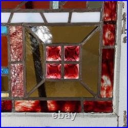 Antique Aesthetic Stained & Jeweled Leaded Glass Window With Stylized Globe