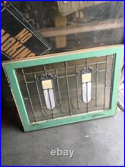 Antique American Architectural Deco Stained Leaded Glass Window