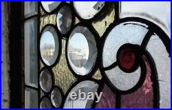 Antique American Beveled, Stained, Leaded & Jewelled Glass Transom Window