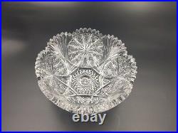 Antique American Brilliant Cut Glass Geometric Leaded Crystal 8 1/4 Bowl VGC