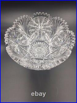 Antique American Brilliant Cut Glass Geometric Leaded Crystal 8 1/4 Bowl VGC