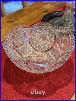 Antique American Brilliant Period Lead Cut Glass Sawtooth Edge 10 Crystal Bowl
