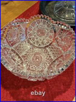 Antique American Brilliant Period Lead Cut Glass Sawtooth Edge 10 Crystal Bowl