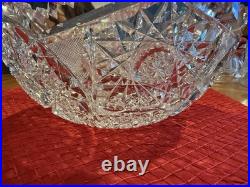 Antique American Brilliant Period Lead Cut Glass Sawtooth Edge 10 Crystal Bowl