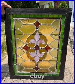 Antique American STAINED GLASS WINDOW 31.5 X 26