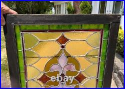 Antique American STAINED GLASS WINDOW 31.5 X 26