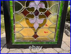 Antique American STAINED GLASS WINDOW 31.5 X 26