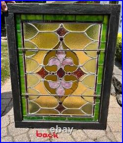 Antique American STAINED GLASS WINDOW 31.5 X 26