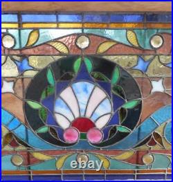 Antique American STAINED Leaded GLASS Window with JEWELS & BEVELS R-122