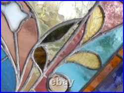 Antique American STAINED Leaded GLASS Window with JEWELS & BEVELS R-122
