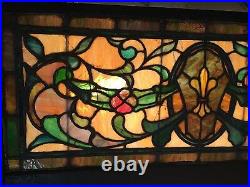 Antique American Stained Glass Transom Window Large