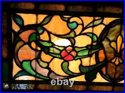 Antique American Stained Glass Transom Window Large