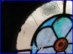 Antique American Stained Glass Window Circle Top 16 X 21 Salvage