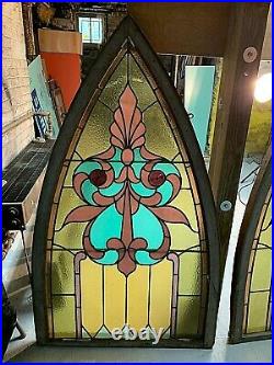 Antique American Stained Glass Window Original Pair