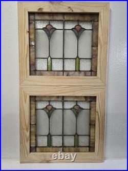 Antique American Stained Glass Window Pair