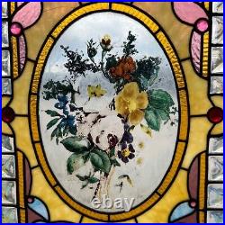 Antique American Victorian Stained, Painted, Jewelled, Leaded Glass Window