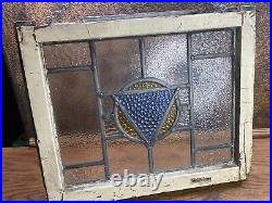 Antique Architectual Salvage English Leaded STAINED GLASS WINDOW - Orig Frame