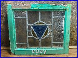 Antique Architectual Salvage English Leaded STAINED GLASS WINDOW - Orig Frame