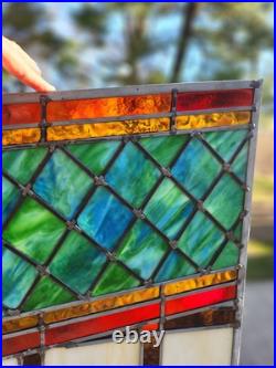 Antique Architectural Salvage Slag & Leaded Glass Panel Multi Color
