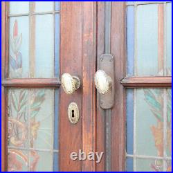 Antique Argentine Beaux-Arts Mahogany Leaded Painted Glass Door 19th Century