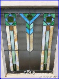 Antique Art Deco Stained Leaded Glass Window 31 by 24