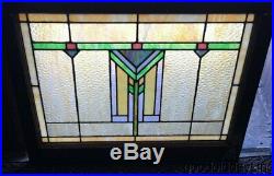 Antique Arts & Crafts Chicago Bungalow 34x25 Stained Leaded Glass Transom Window